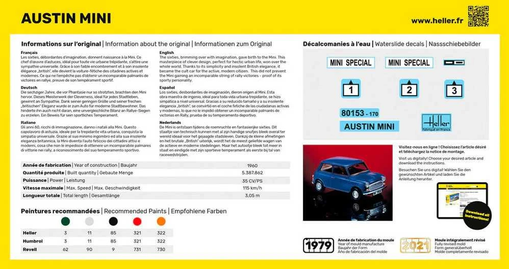 Heller Austin Mini 1/43 plastikinis modelio rinkinis dovanai