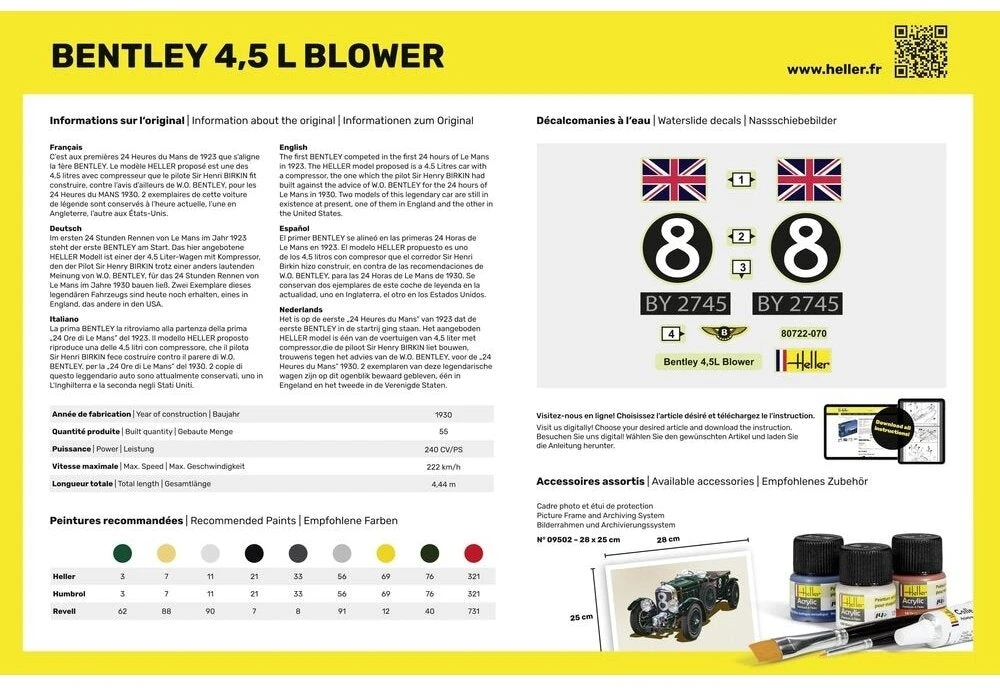 Heller Bentley 4.5L Blower modelio dovanų rinkinys su dažais 1:24