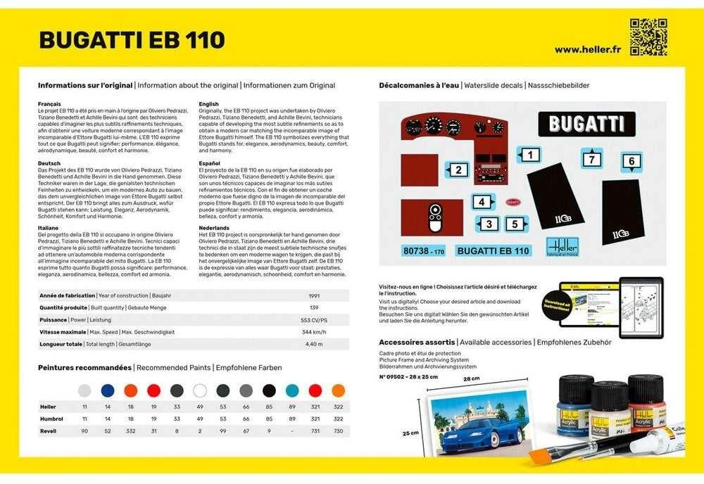 Heller Bugatti EB110 1:24 plastikinis surenkamas automobilio rinkinys