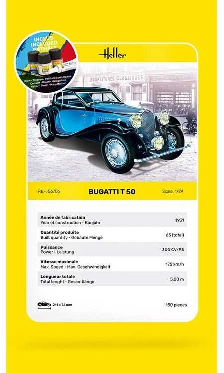 Heller Bugatti T 50 1/24 plastikinis dovanų rinkinys su dažais