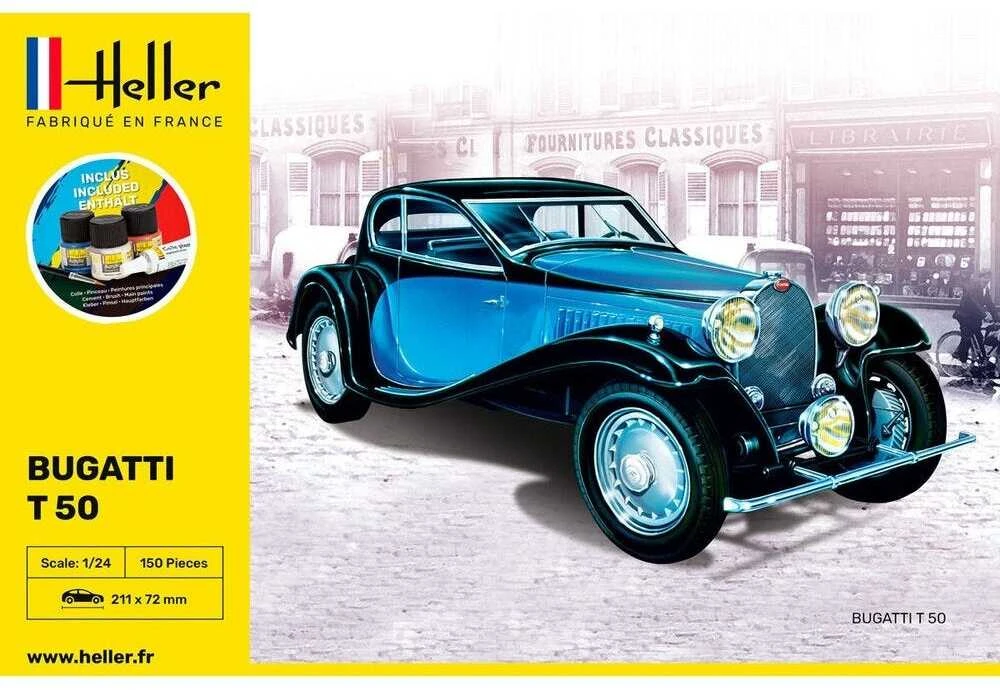 Heller Bugatti T 50 1/24 plastikinis dovanų rinkinys su dažais