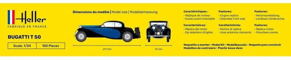 Heller Bugatti T 50 1/24 plastikinis dovanų rinkinys su dažais