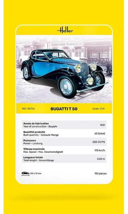 Heller Bugatti T.50 1/24 plastikinis surenkamas automobilio rinkinys