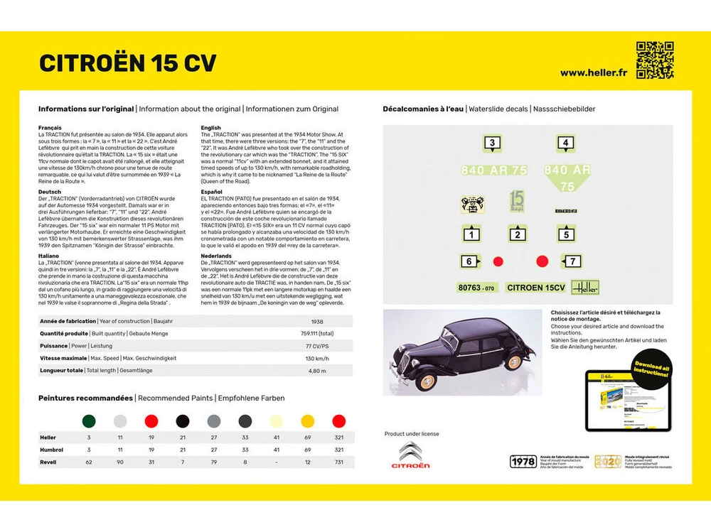 Heller Citroën 15 CV 1/24 plastikinis surenkamas dovanų rinkinys