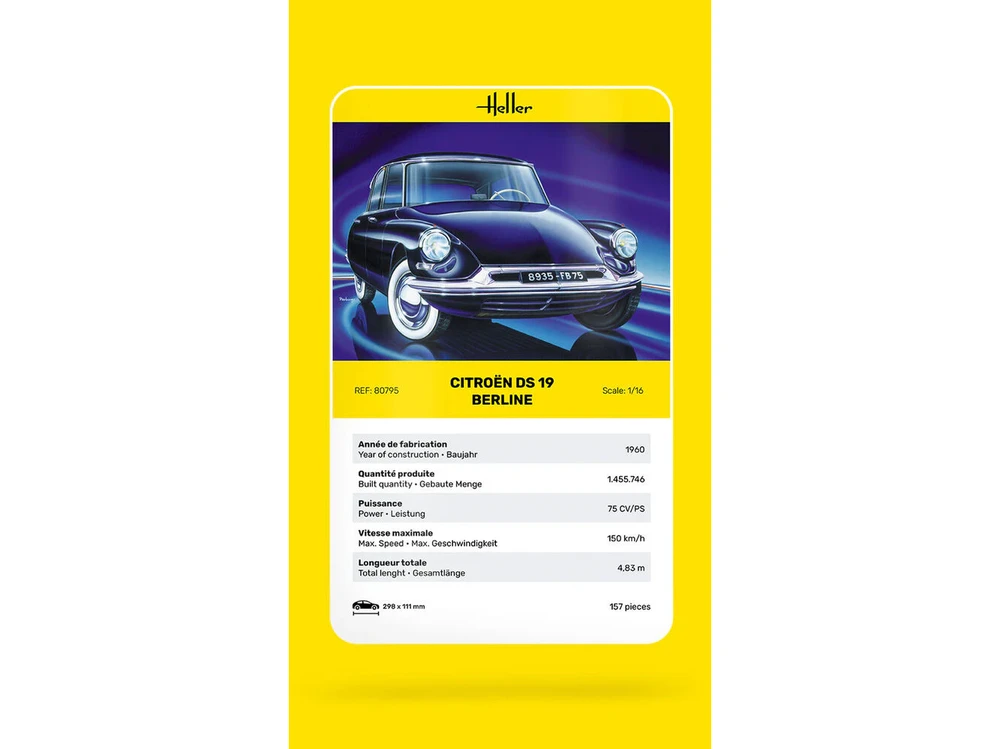 Heller Citroen DS 19 Berline 1:16 plastikinis surenkamas rinkinys