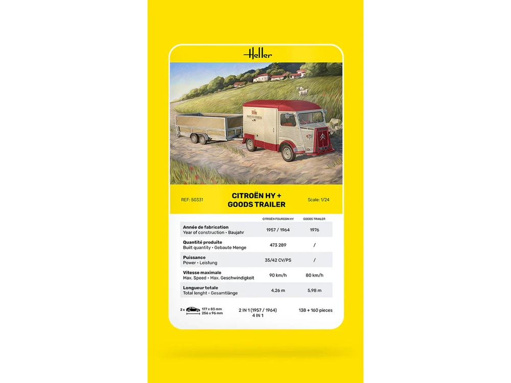 Heller Citroën HY su krovinine priekaba 1:24 surenkamas modelis