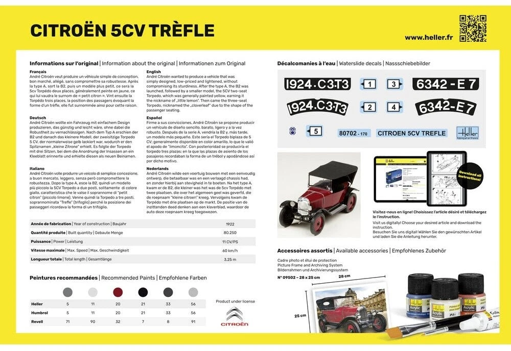 Heller Citroen Trefle 1/24 plastikinis modelio rinkinys su dažais pradedantiesiems
