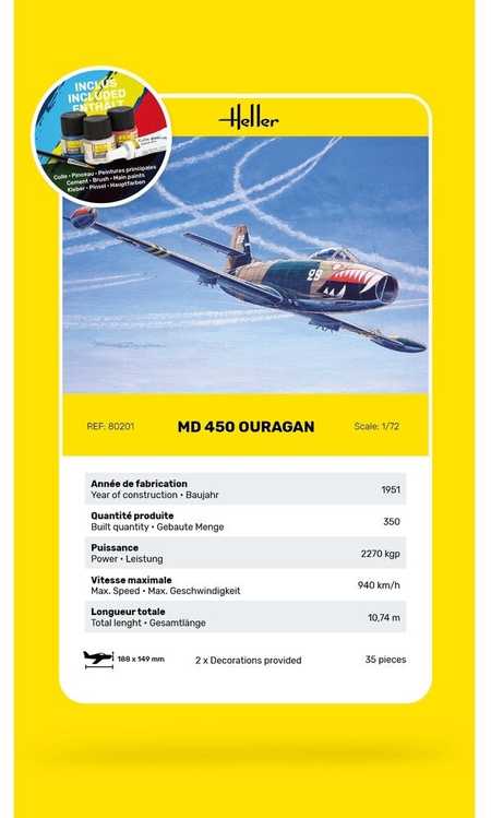 Heller Dassault MD 450 Ouragan 1/72 plastikinis dovanų rinkinys