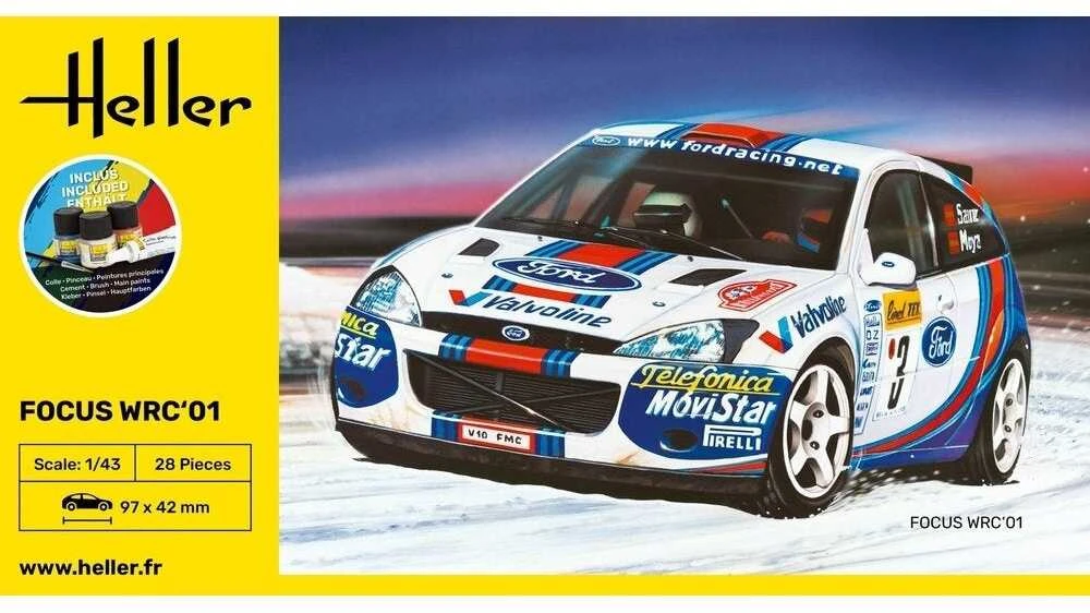 Heller Ford Focus WRC 2001 1:43 surenkamas dovanų rinkinys su dažais 56196