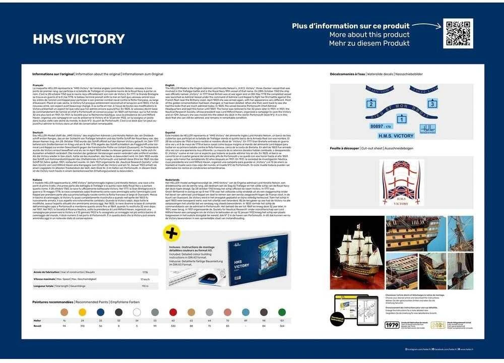 Heller HMS Victory 1:100 plastikinių detalių surenkamas laivo rinkinys