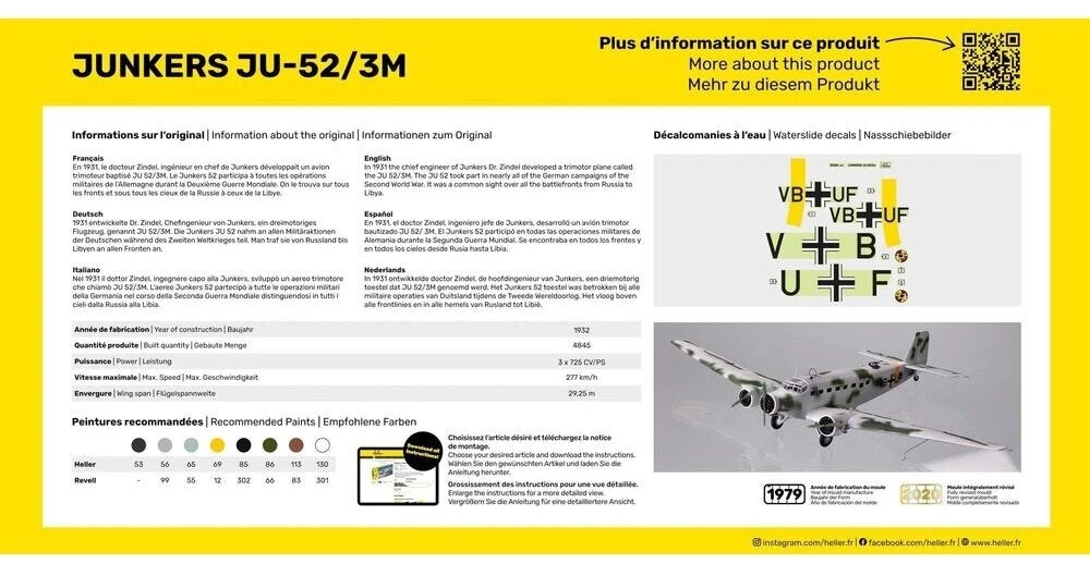 Heller Junkers Ju-52/3M 1:72 surenkamas lėktuvo modelio rinkinys su dažais