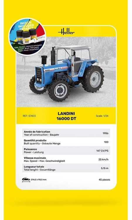 Heller Landini 16000 DT traktoriaus modelio dovanų rinkinys 1/24 su dažais