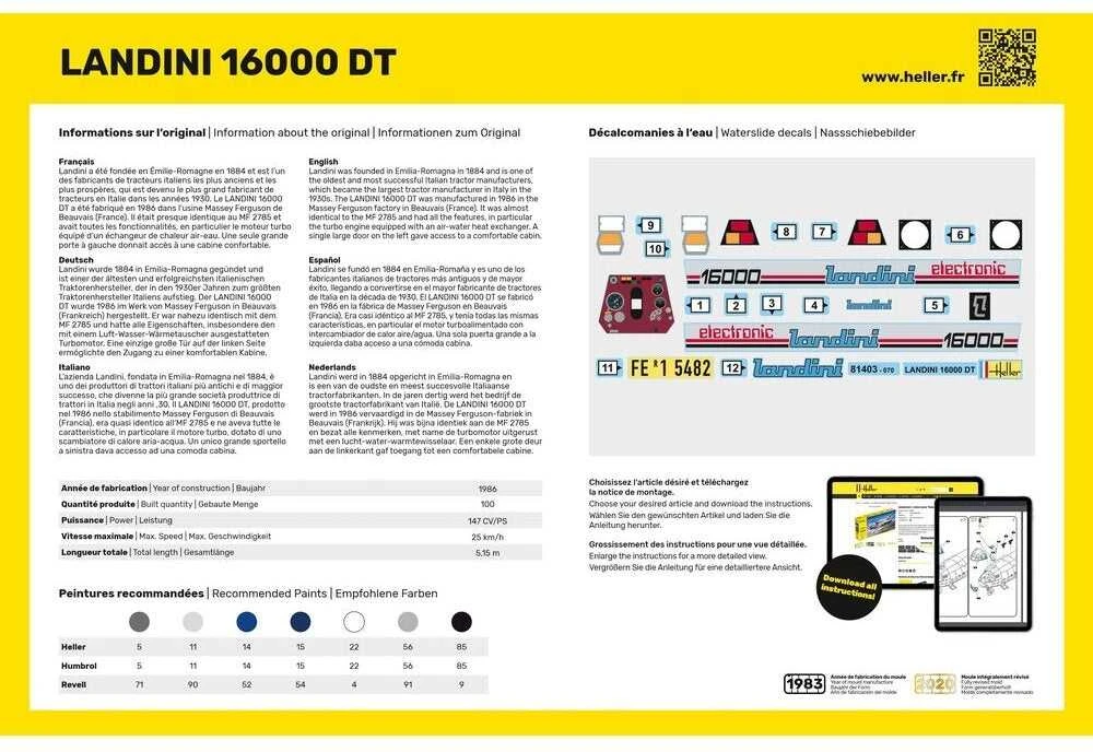 Heller Landini 16000 DT traktoriaus surinkimo rinkinys 1/24