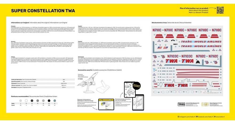 Heller Lockheed Super Constellation TWA 1/72 surenkamas plastikinis modelis