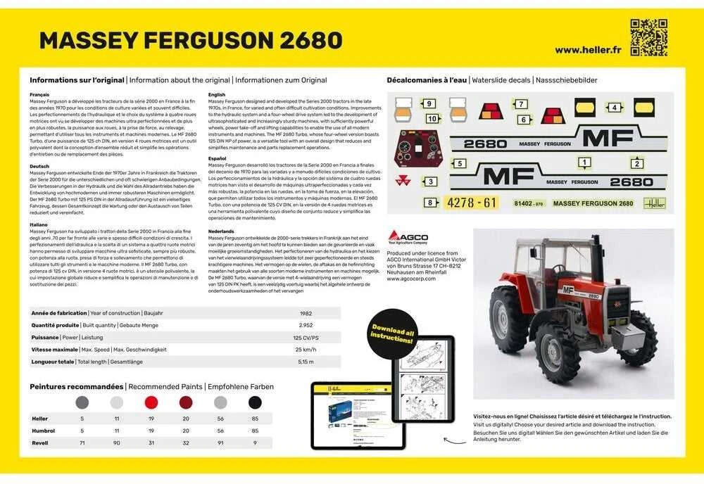 Heller Massey Ferguson 2680 traktoriaus plastikinis rinkinys 1:24