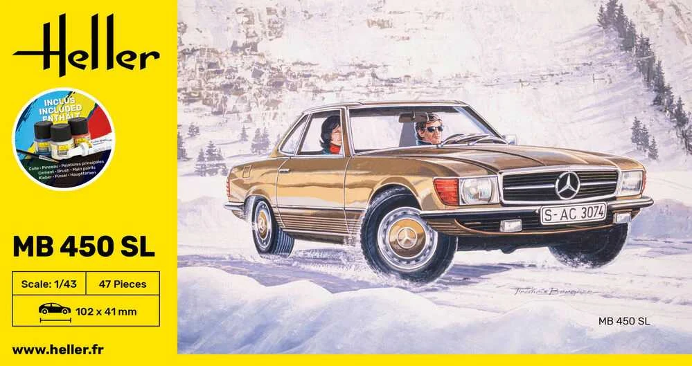 Heller Mercedes-Benz 450 SL rinkinys 1/43 su dažais ir klijais