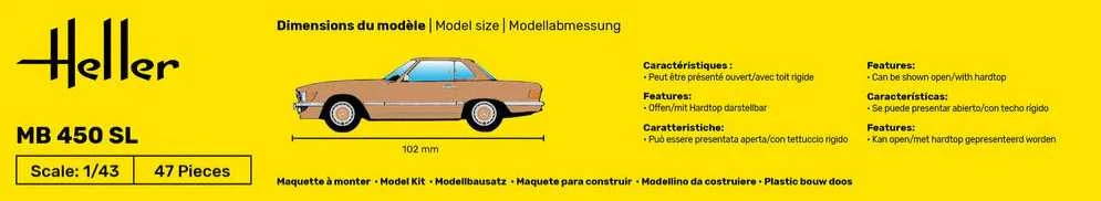 Heller Mercedes-Benz 450 SL rinkinys 1/43 su dažais ir klijais
