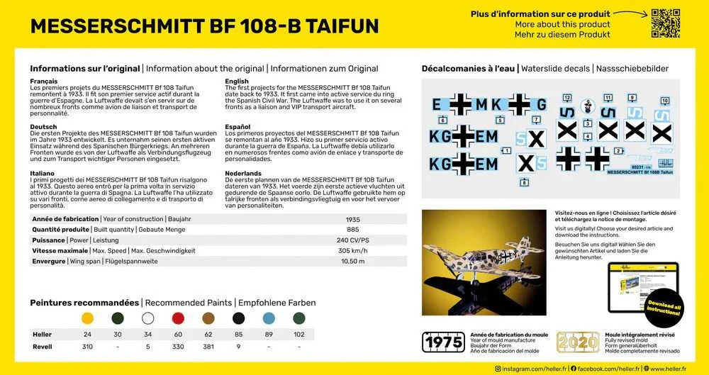 Heller Messerschmitt Bf 108 Taifun rinkinys su dažais 1/72