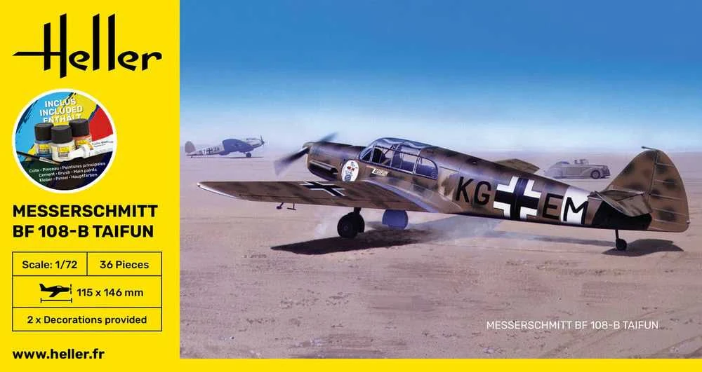 Heller Messerschmitt Bf 108 Taifun rinkinys su dažais 1/72