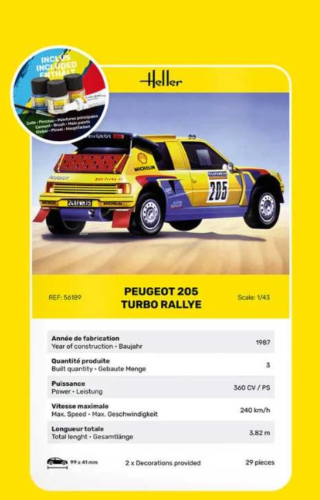 Heller Peugeot 205 Turbo Rally 1/43 surenkamas dovanų rinkinys