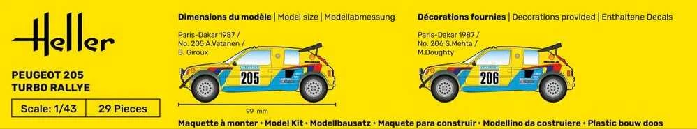 Heller Peugeot 205 Turbo Rally 1/43 surenkamas dovanų rinkinys