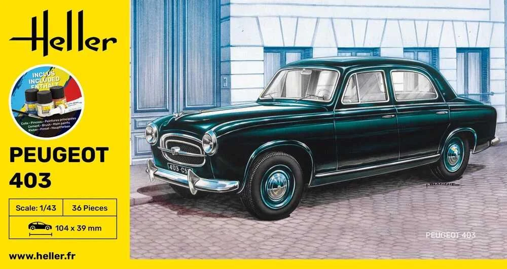Heller Peugeot 403 plastikinis modelis 1/43 dovanų rinkinys