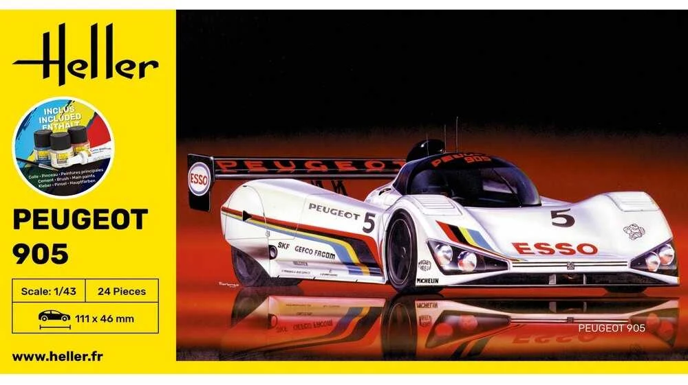 Heller Peugeot 905 1:43 dovanų rinkinys su dažais ir klijais (56110)