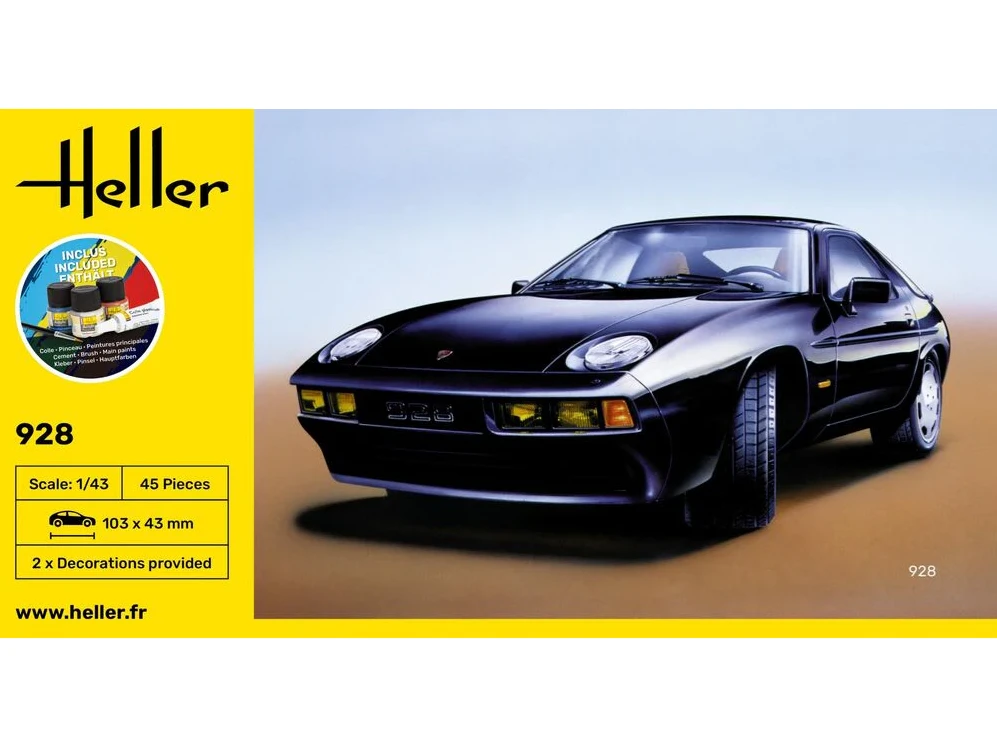 Heller Porsche 928 dovanų rinkinys 1:43 – plastikinis surenkamas su dažais