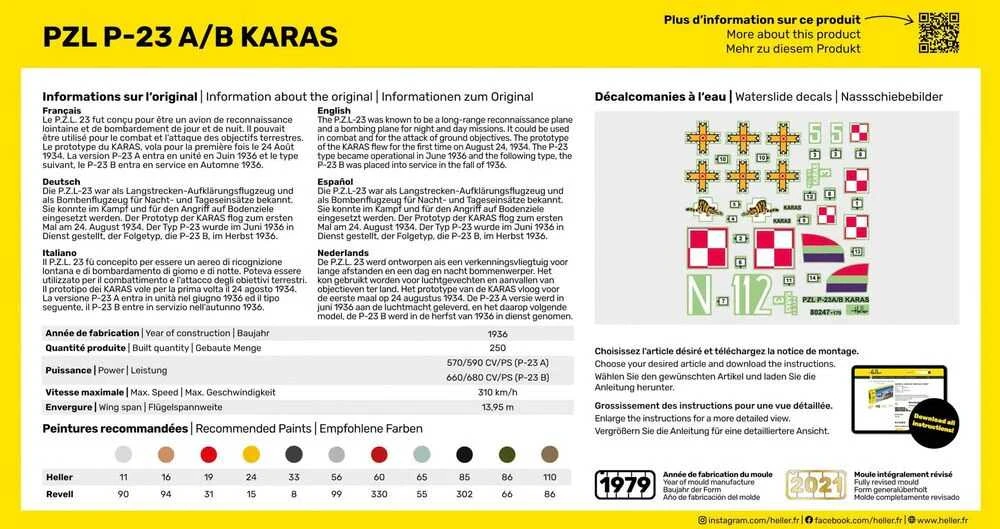 Heller PZL P-23A/B Karas 1/72 plastikinis modelio dovanų rinkinys