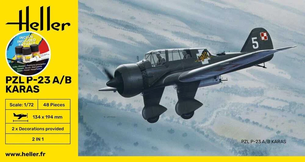 Heller PZL P-23A/B Karas 1/72 plastikinis modelio dovanų rinkinys