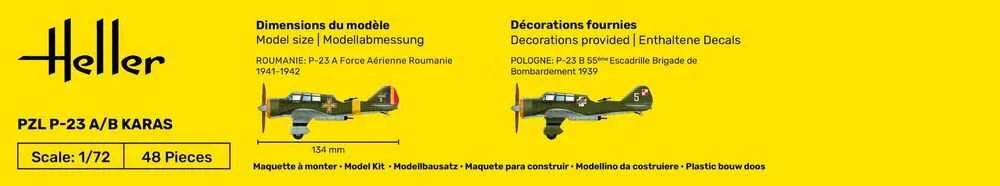 Heller PZL P-23A/B Karas 1/72 plastikinis modelio dovanų rinkinys