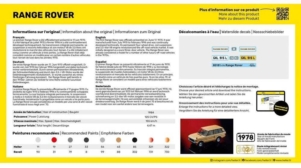 Heller Range Rover dovanų rinkinys, plastikinis modelis 1:43