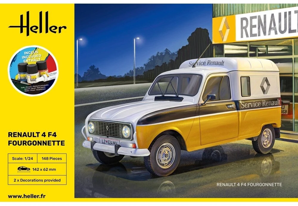 Heller Renault 4 F4 Fourgonnette dovanų rinkinys su dažais, 1/24, 58700