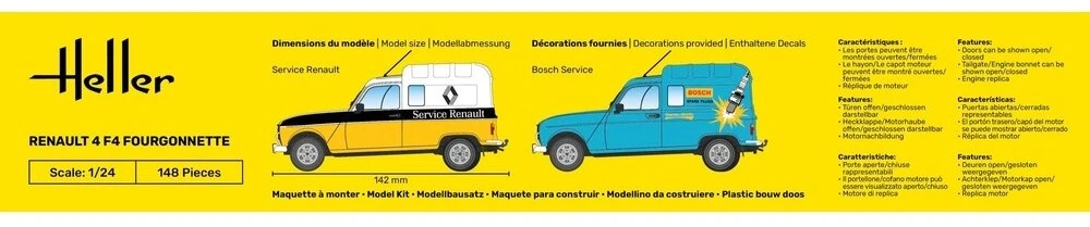 Heller Renault 4 F4 Fourgonnette dovanų rinkinys su dažais, 1/24, 58700