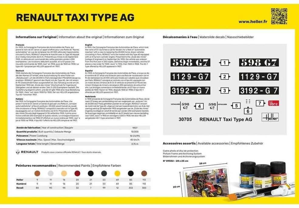 Heller Renault Taxi Type AG 1/24 plastikinis dovanų rinkinys