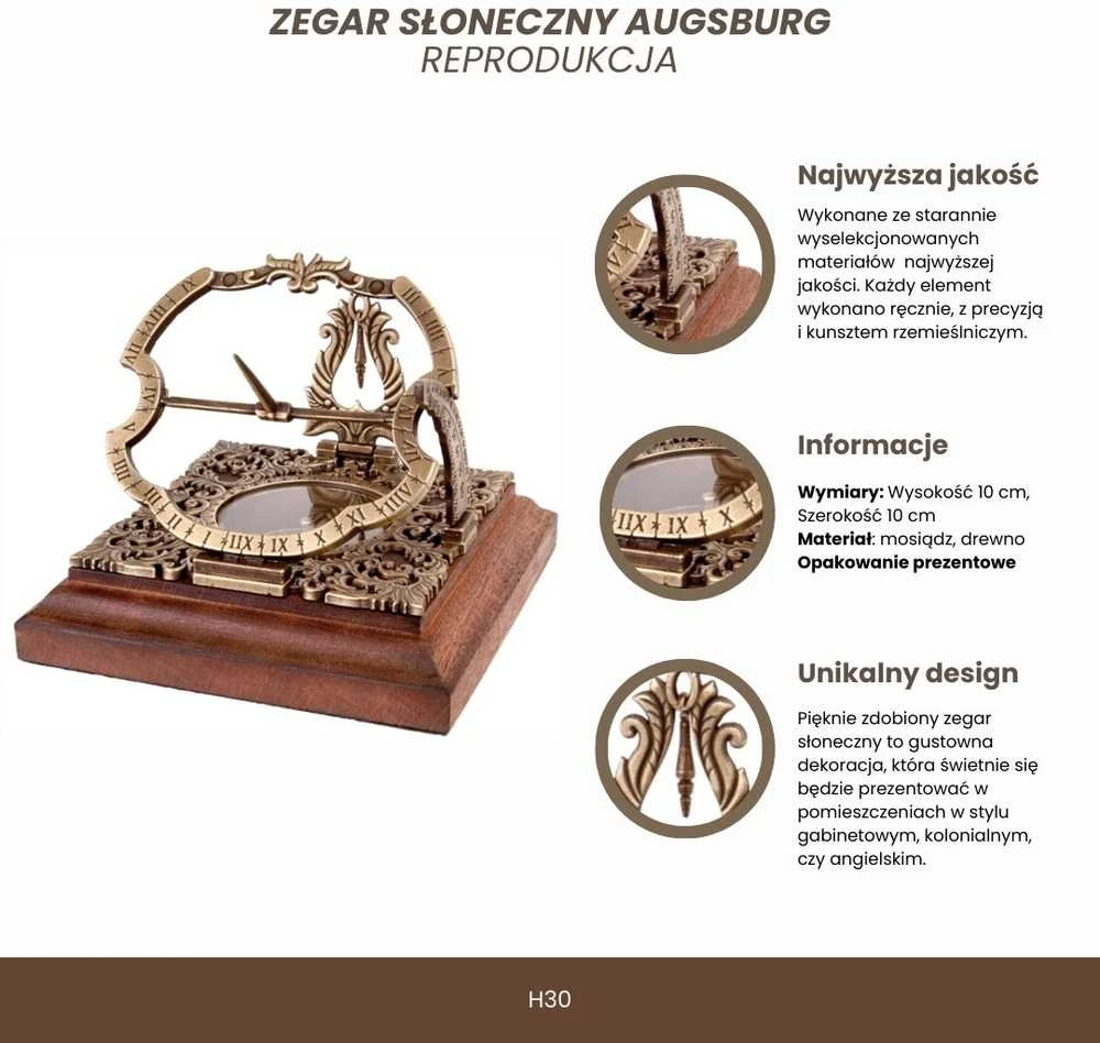 Hemisferium Ica Sl Augsburgo saulės laikrodis su kompasu – prabangi žalvario replika dovanai
