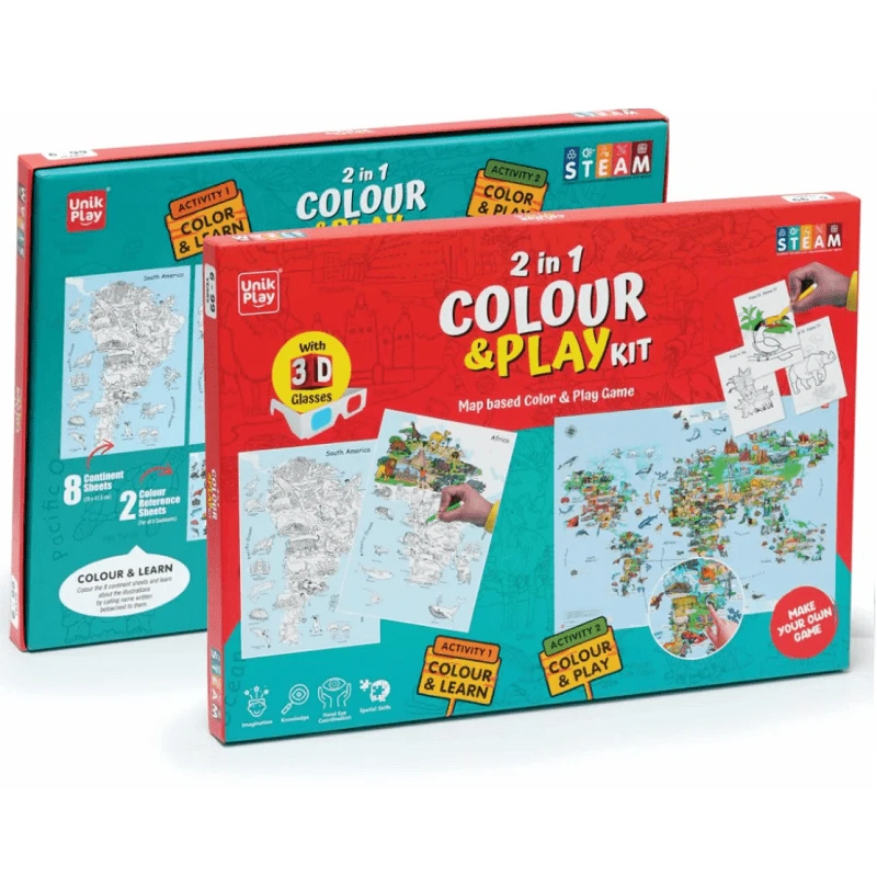 Hobilt 2in1 edukacinis geografijos spalvinimo ir žaidimo rinkinys vaikams EN
