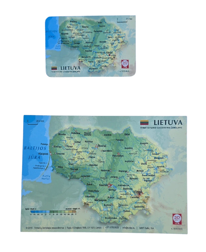 Hobilt 3D reljefinis Lietuvos žemėlapio magnetukas 9x6 cm – ryškus suvenyras