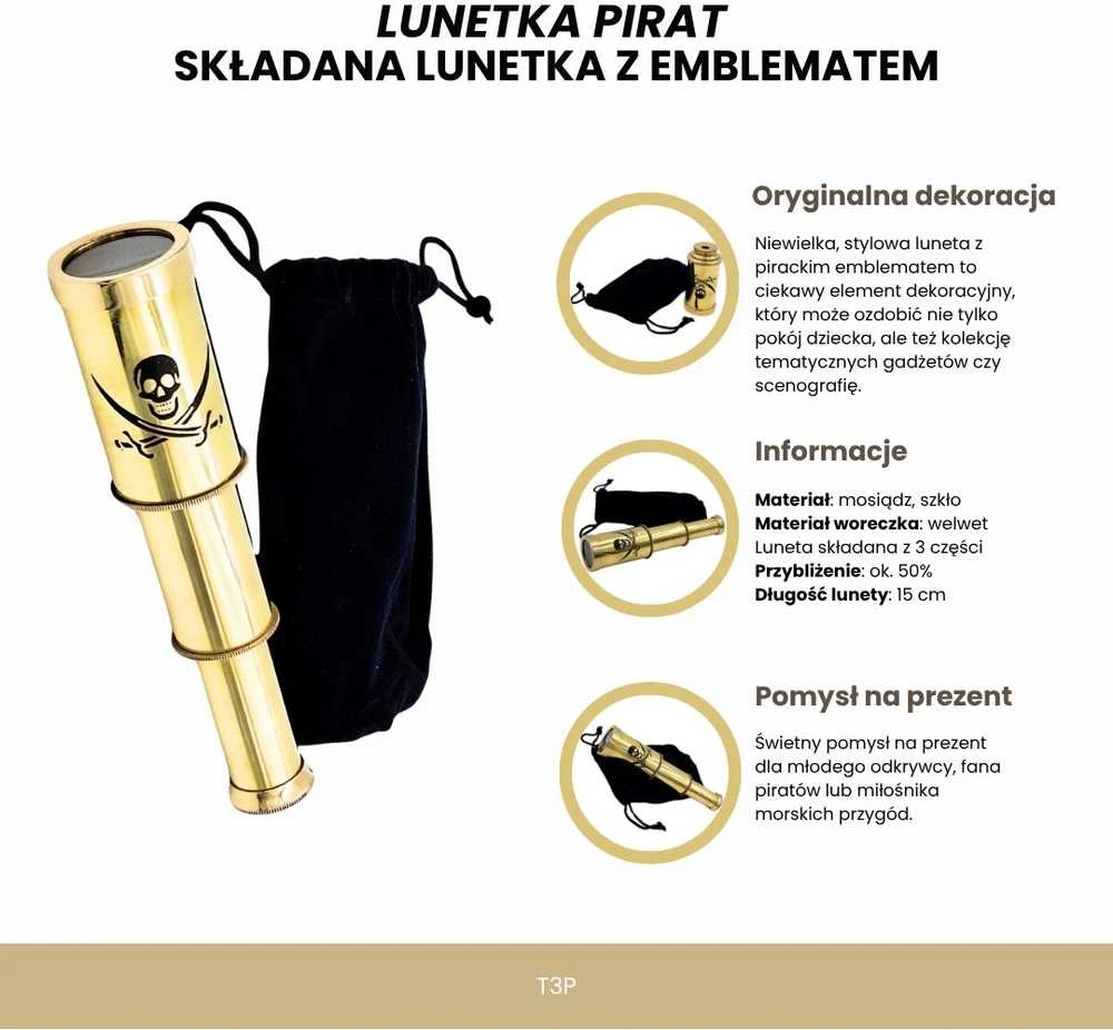 Hobilt Žalvarinis sulankstomas pirato teleskopas su kaukolės emblema – vaikams