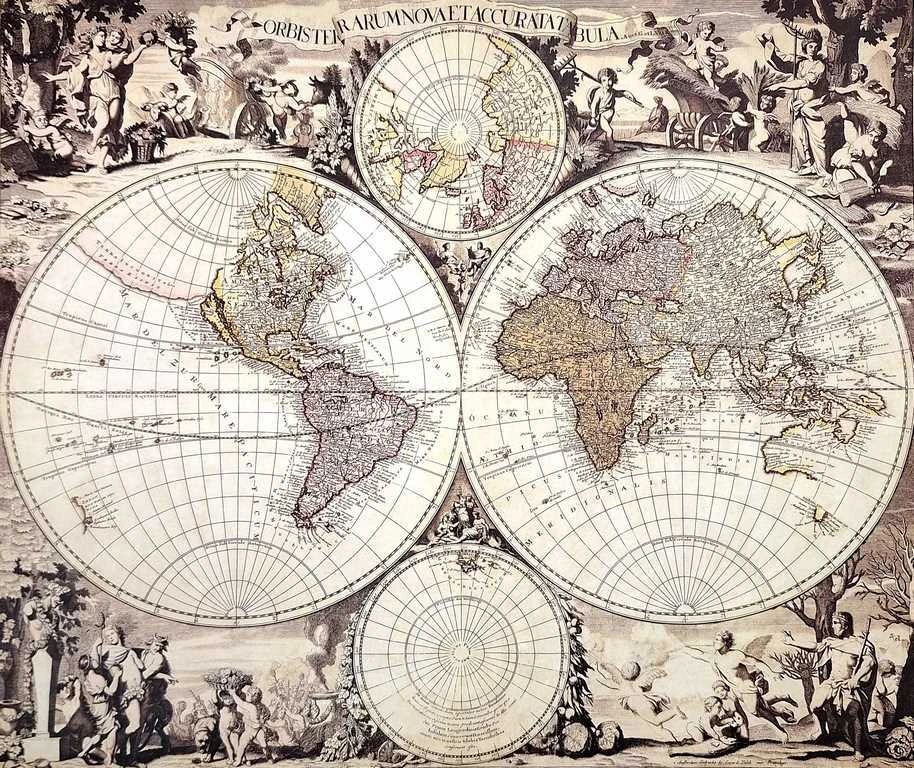 Hobilt Istorinis pasaulio žemėlapis (1686) – Gerard Valck reprodukcija