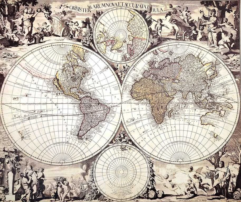 Hobilt Istorinis pasaulio žemėlapis (1686) – Gerard Valck reprodukcija
