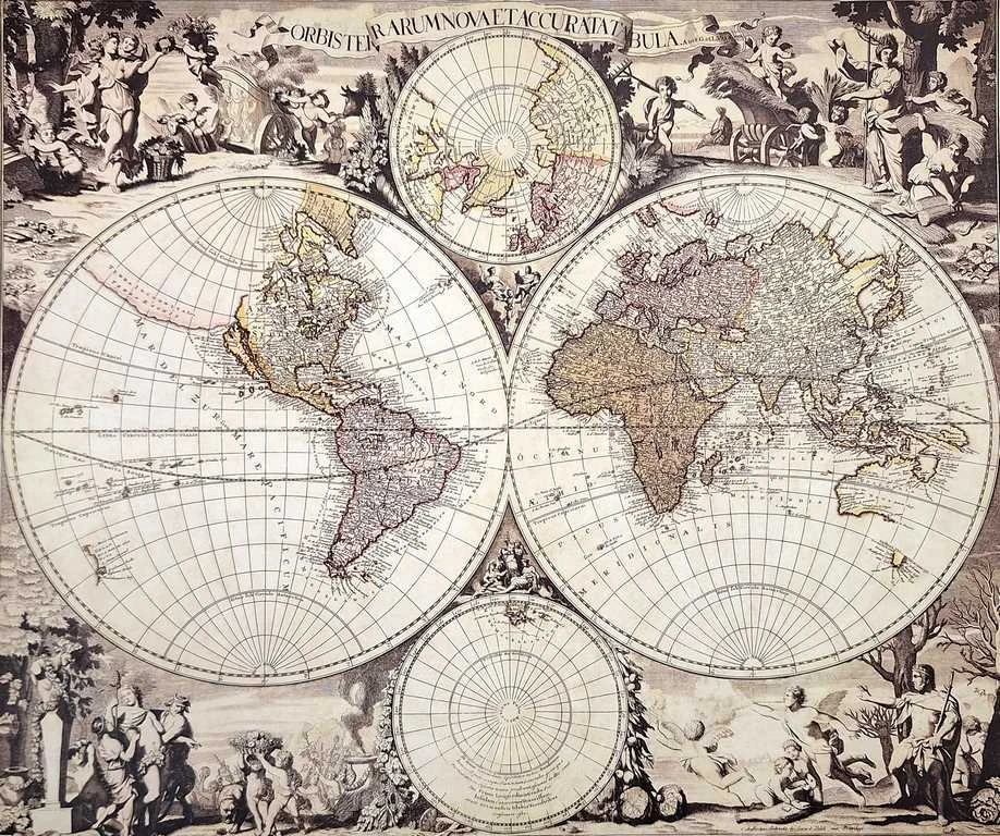 Hobilt Istorinis pasaulio žemėlapis (1686) – Gerard Valck reprodukcija