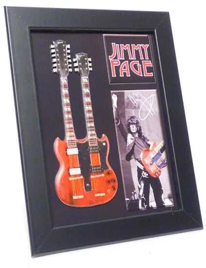 Hobilt Jimmy Page dvigubo grifo mini gitara rėmelyje – Led Zeppelin gerbėjams