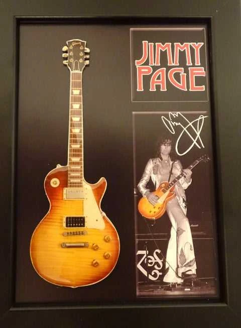 Hobilt Jimmy Page mini gitara rėmelyje – kolekcinė dovana Led Zeppelin fanams