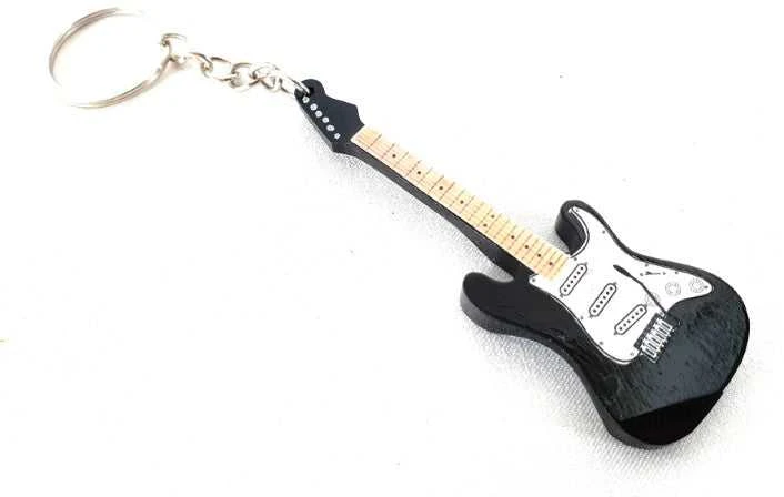 Hobilt Juodas medinis elektrinės gitaros raktų pakabukas muzikos mėgėjams – stilingas
