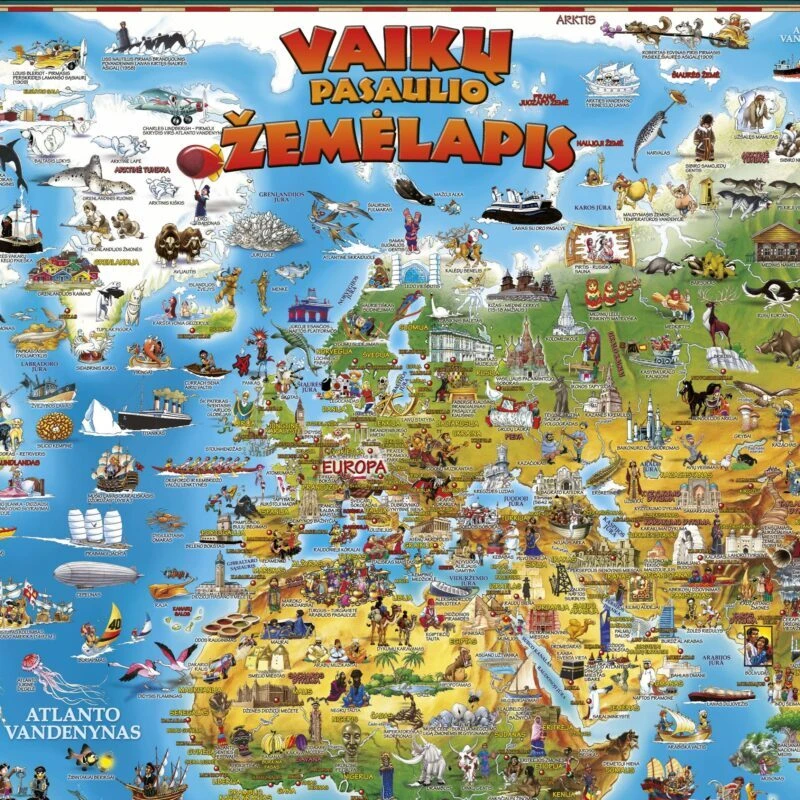 Hobilt Pasaulio žemėlapis vaikams laminuotas lietuvių k.