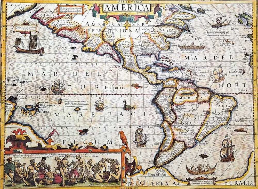 Hobilt Amerikos žemėlapis 1628 – J. Hondijaus istorinė reprodukcija, 37,5×50 cm