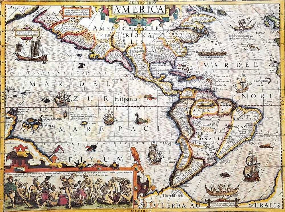 Hobilt Amerikos žemėlapis 1628 – J. Hondijaus istorinė reprodukcija, 37,5×50 cm