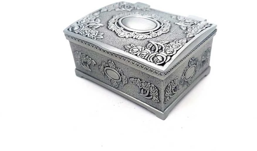 Hobilt Ornamentuota metalinė papuošalų dėžutė, sidabro spalvos, 6×5×3 cm – dovanai