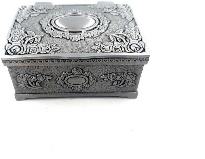 Hobilt Ornamentuota metalinė papuošalų dėžutė, sidabro spalvos, 6×5×3 cm – dovanai